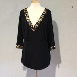 I.N. Studio Woman Black & Tan V-neck Pullover Blouse Size 1X